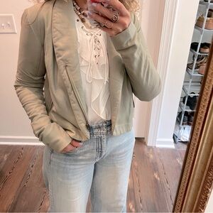 VEDA Genuine Leather Light Tannish Green  Biker moto Leather jacket size medium